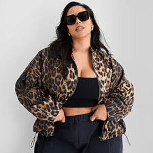Ashley Graham Leopard-Print Bomber Jacket in Brown and Black